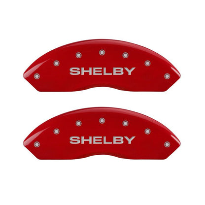 MGP 4 Caliper Covers Engraved Front Shelby Engraved Rear Tiffany Snake Red finish silver ch