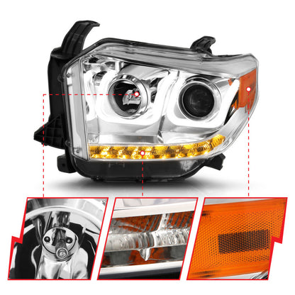 ANZO 2014-2015 Toyota Tundra Projector Headlights w/ U-Bar Chrome w/ DRL