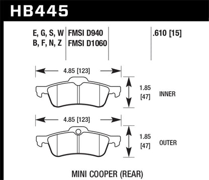 Hawk 02-06 Mini Cooper / Cooper S Performance Ceramic Street Rear Brake Pads