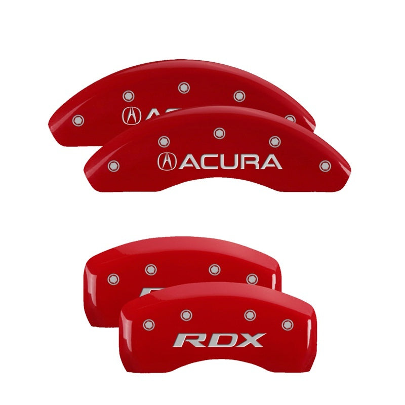 MGP 4 Caliper Covers Front Acura Rear RDX Red Finish Silver Characters (Req 18in+ Wheel)