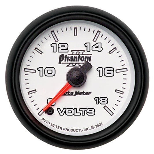 Autometer Phantom II 52.4mm Full Sweep Electronic 8-18 Volts Voltmeter Gauge
