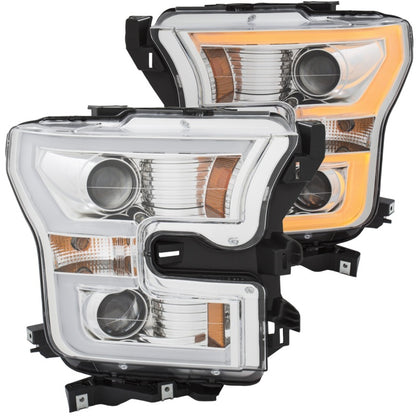 ANZO 2015-2017 Ford F-150 Projector Headlights w/ Plank Style Switchback Chrome w/ Amber