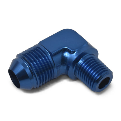 Russell Performance -12 AN to 1/2in NPT 90 Degree Flare to Pipe Adapter (Blue)