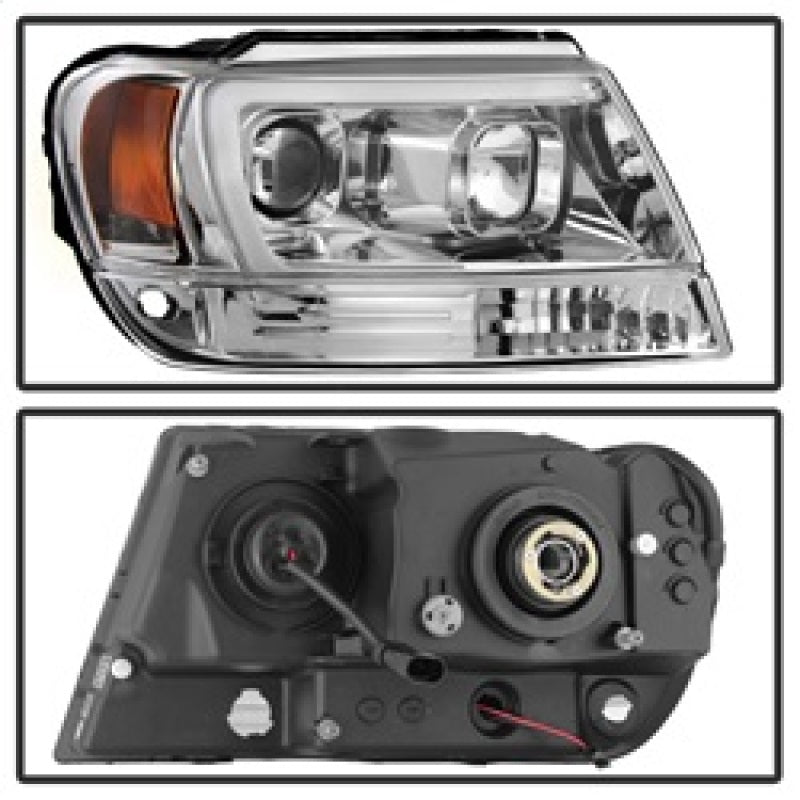 Spyder 99-04 Jeep Grand Cherokee Projector Headlights - Light Bar DRL LED - Chrome