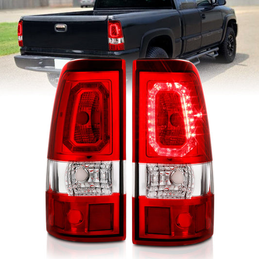 ANZO 2003-2006 Chevy Silverado 1500 LED Taillights Plank Style Chrome With Red/Clear Lens