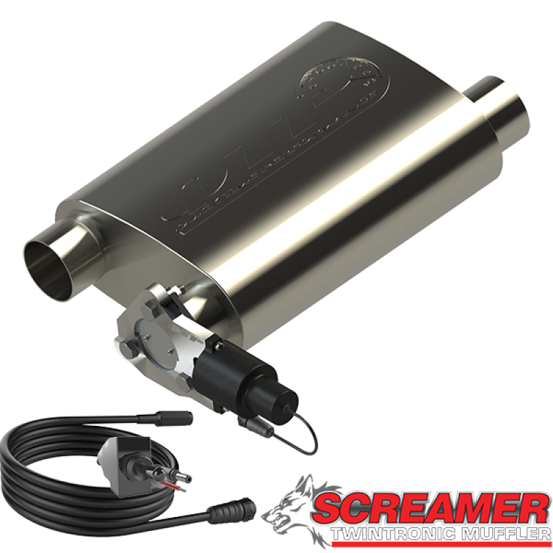 QTP 2.5in Weld-On 304SS Reverse Screamer Muffler w/Bolt-On QTEC Electric Cutout