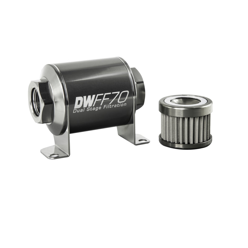DeatschWerks Stainless Steel 8AN 100 Micron Universal Inline Fuel Filter Housing Kit (70mm)