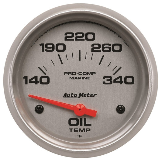 Autometer Marine Silver Ultra Lite Electric Oil Temperature Gauge 2-5/8in 140-300 Deg F