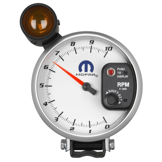 AutoMeter Gauge Tachometer 5in. 10K RPM Pedestal W/ Ext. Shift-Lite White Mopar