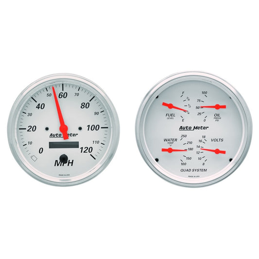 AutoMeter Gauge Kit 2 Pc. Quad & Speedometer 5in. Arctic White