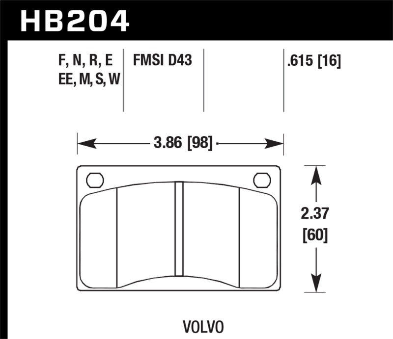 Hawk Volvo 142/145/164/240/242/244/245/262/265/1800 Blue 9012 Race Brake Pads