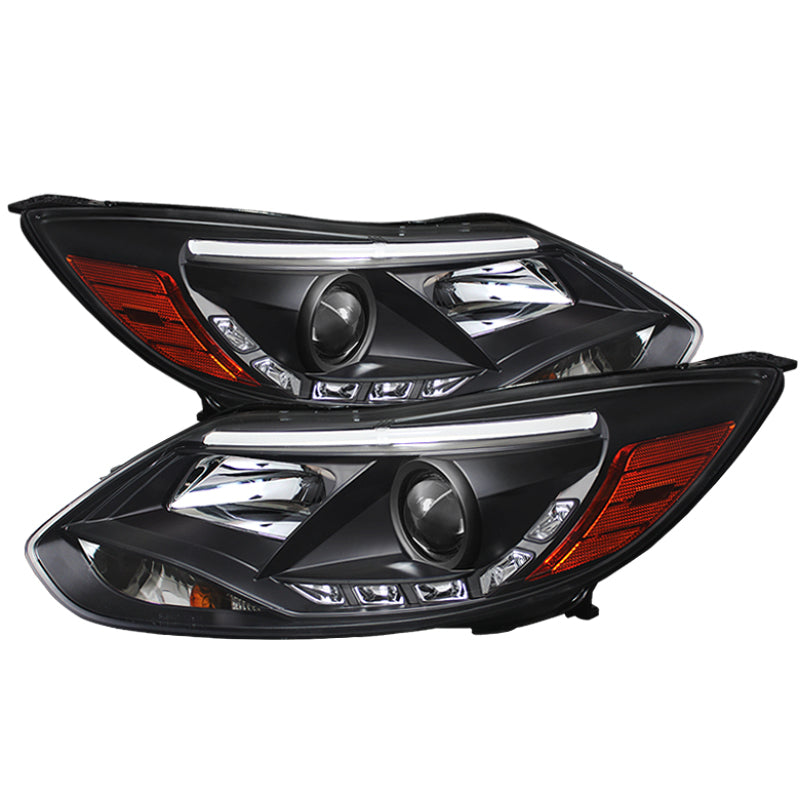 Spyder Ford Focus 12-14 Projector Headlights Halogen Model Only - DRL Black PRO-YD-FF12-DRL-BK