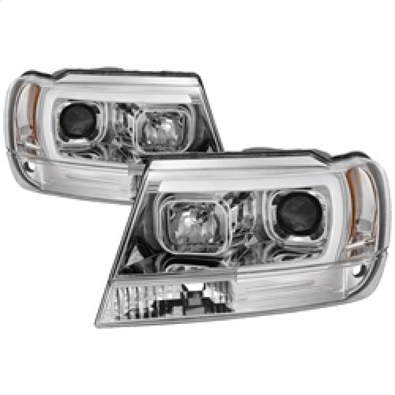 Spyder 99-04 Jeep Grand Cherokee Projector Headlights - Light Bar DRL LED - Chrome