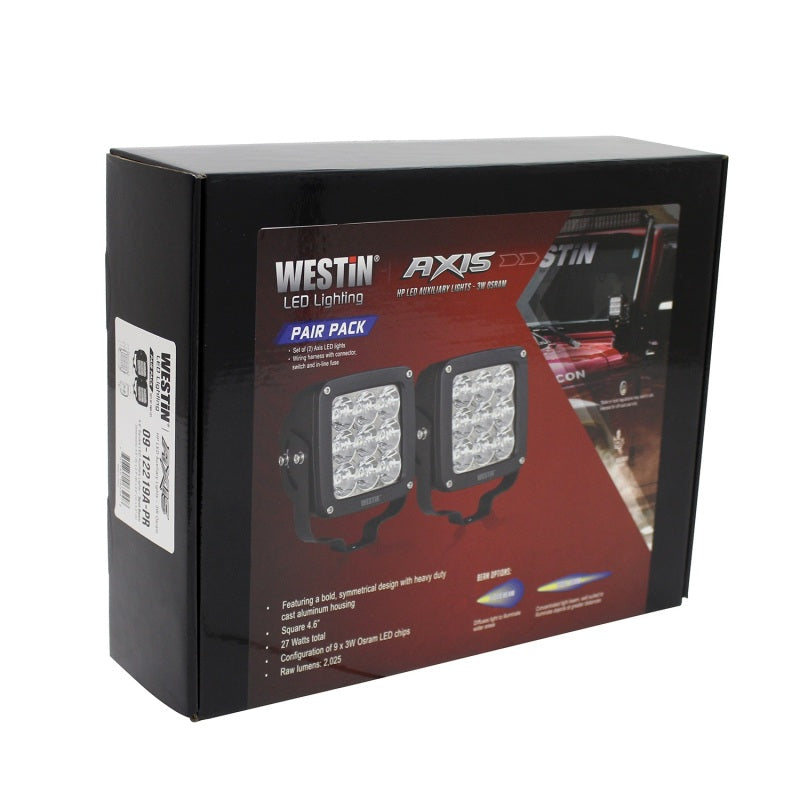 Westin Axis LED Auxiliary Light 4.5 inch x 4.5 inch Square Spot w/3W Osram (Set of 2) - Black