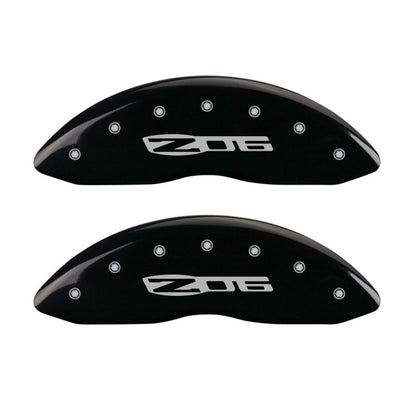 MGP 4 Caliper Covers Engraved Front C6/Corvette Engraved Rear C6/Z06 Black finish silver ch