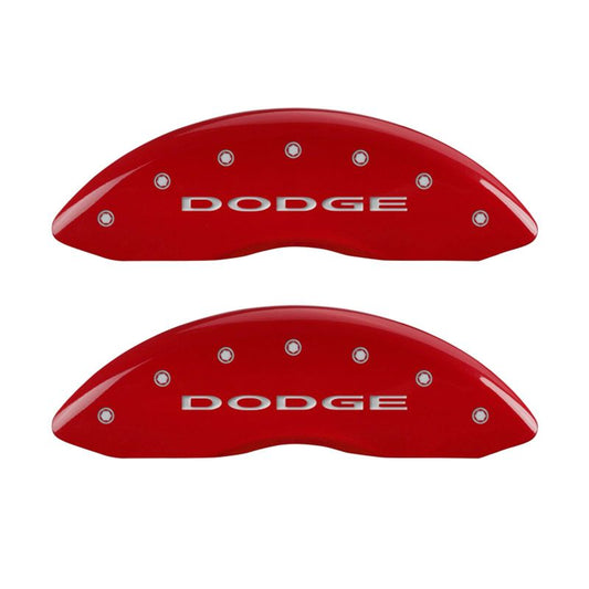 MGP 4 Caliper Covers Engraved Front & Rear With out stripes/Dodge Red finish silver ch