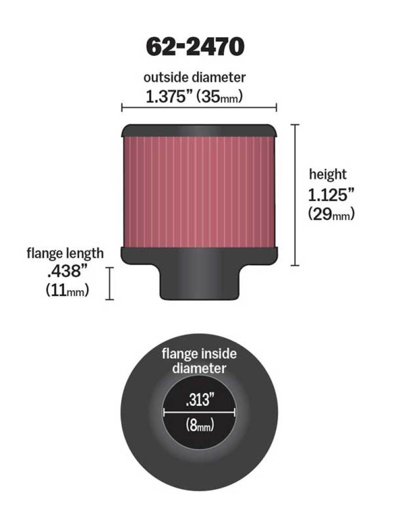 K&N .315/.431 Flange 1 3/8 inch OD 1.5 inch H Clamp On Crankcase Vent Filter