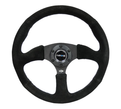 NRG - Reinforced Steering Wheel (350mm / 2.5in. Deep) Blk Suede Comfort Grip w/5mm Matte Blk Spokes