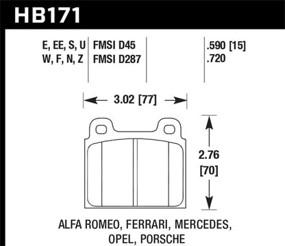 Hawk 69-77 & 84-89 Porsche 911 DTC-30 Front Race Brake Pads