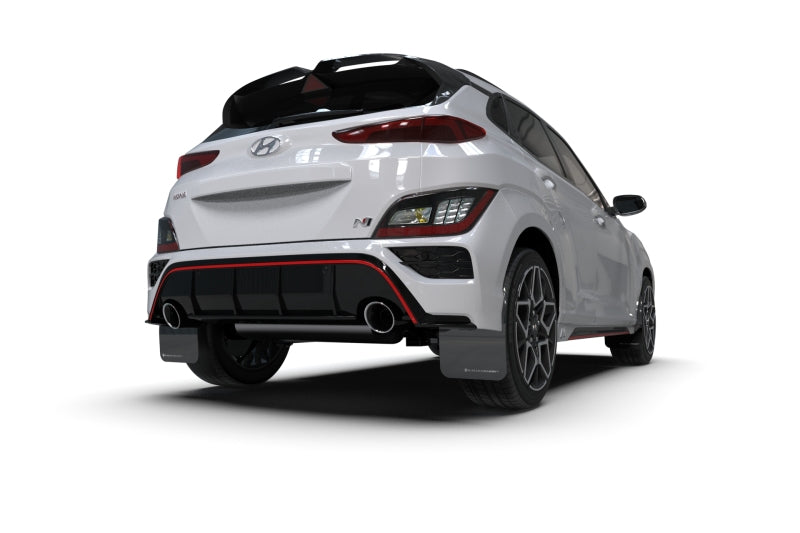 Rally Armor 22-23 Hyundai Kona N Black UR Mud Flap w/White Logo