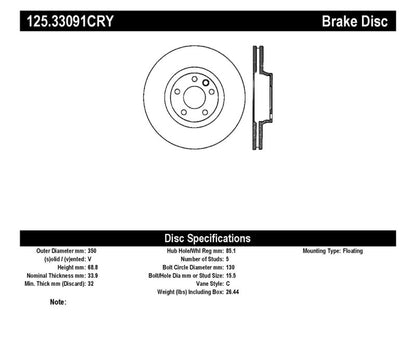 Centric Premium 03-18 Porsche Cayenne Front Right CRYO-STOP Rotor