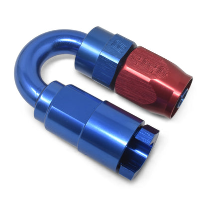 Russell Performance 3/8in SAE Quick Disc Female to -6 Hose Red/Blue 180 Degree Hose End