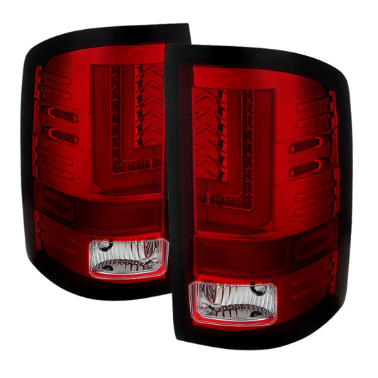 Spyder GMC Sierra 14-16 LED Tail Lights Red Clear ALT-YD-GS14-LBLED-RC