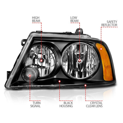 ANZO 2003-2006 Lincoln Navigator Crystal Headlights Black