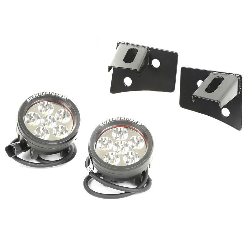 Rugged Ridge 07-18 Jeep Wrangler JK Round Windshield LED Light Kit w/ Brackets