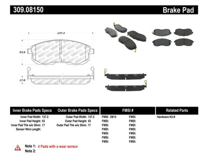 StopTech Performance 02-05 Infiniti G35 / 07-09 Nissan Altima/Sentra / 6/02-05 350Z Front Brake Pa