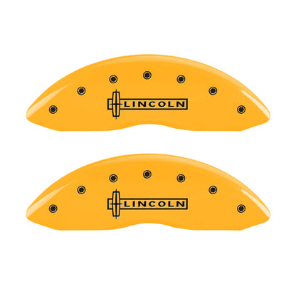 MGP 4 Caliper Covers Engraved Front & Rear Lincoln Yellow finish black ch