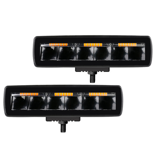 Go Rhino Xplor Blackout Combo Series Sixline LED Spot Lights w/Amber (Surface Mount) - Blk (Pair)