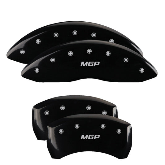 MGP 4 Caliper Covers Engraved Front/Rear 18-19 Buick Regal Sportback Black Finish Silver Characters