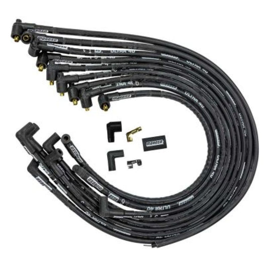 Moroso Chevrolet Small Block Ignition Wire Set - Ultra 40 - Sleeved - Non-HEI - 90 Degree - Black