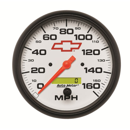 AutoMeter Gauge Speedometer 5in. 160MPH Elec. Programmable Chevy Red Bowtie White