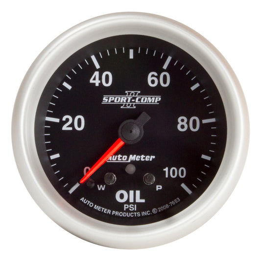 AutoMeter Gauge Oil Press 2-5/8in. 100PSI Stepper Motor W/ Peak & Warn Sport-Comp II