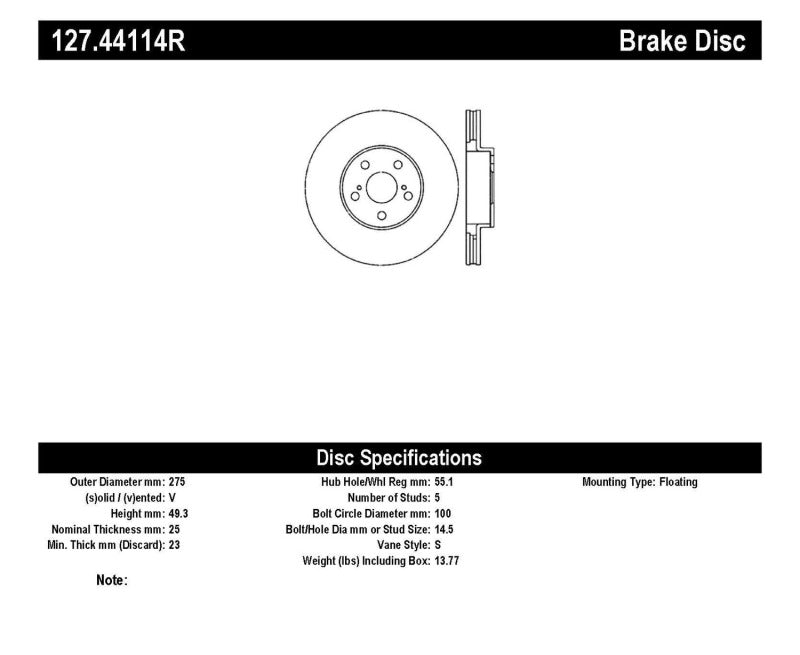 StopTech 03-08 Pontiac Vibe / 05-09 Scion tc Right Front Slotted & Drilled Rotor