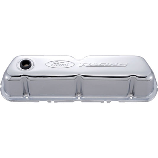 Ford Racing Embosses Logo Stamped Steel Valve Cover Chrome