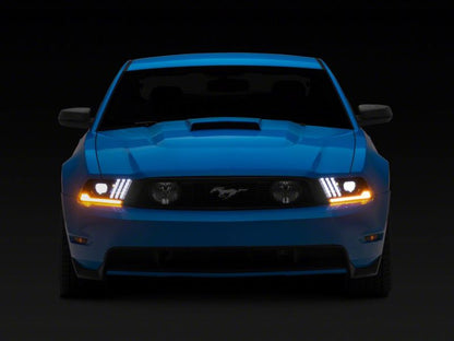 Raxiom 10-12 Ford Mustang LED Projector Headlights SEQL Turn Signals- Blk Housing (Clear Lens)