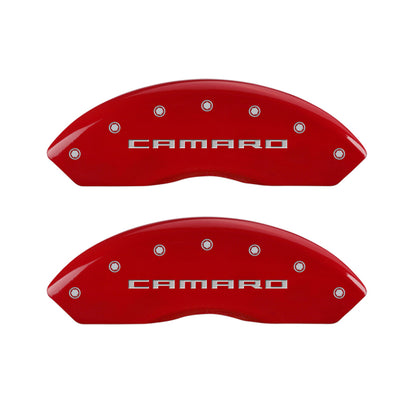 MGP 4 Caliper Covers Engraved Front & Rear Gen 5/Camaro Red finish silver ch