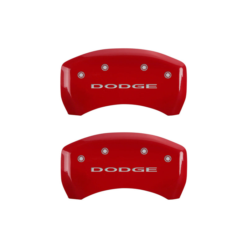 MGP 4 Caliper Covers Engraved Front & Rear With out stripes/Dodge Red finish silver ch
