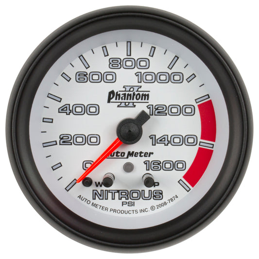 Autometer Phantom II Nitrous Pressure 2 5/8in 1600 psi Stepper Motor Gauge with Peak and Warning