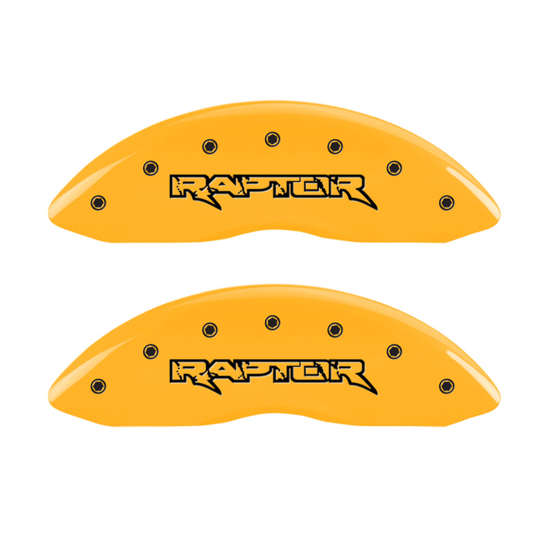 MGP 4 Caliper Covers Engraved Front & Rear Raptor Yellow Finish Black Char 2011 Ford F-150