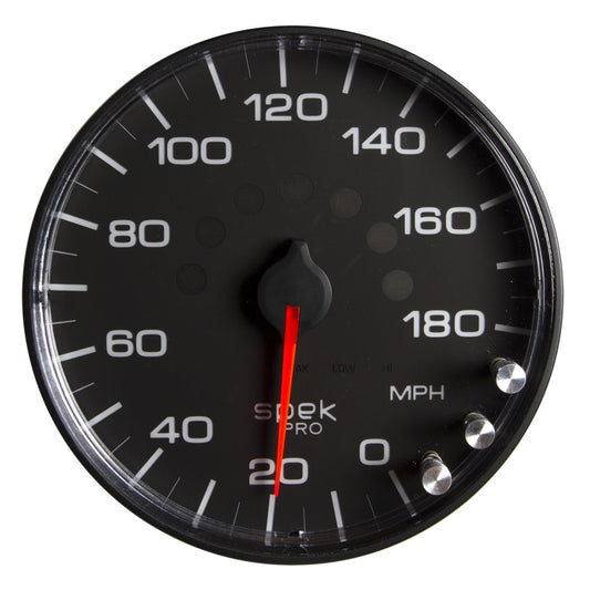 Autometer Spek-Pro Gauge Speedometer 5in 180 Mph Elec. Programmable Black/Black