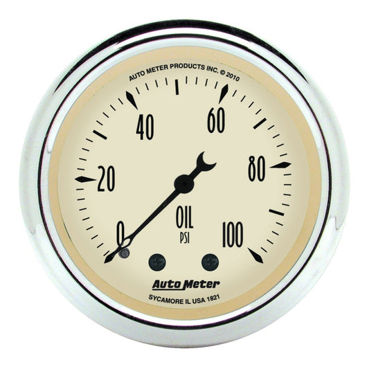 Autometer Antique Beige 52.4mm 0-100 PSI Mechanical Oil Pressure Gauge