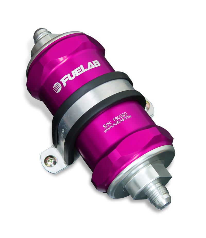 Fuelab 818 In-Line Fuel Filter Standard -8AN In/Out 40 Micron Stainless - Purple