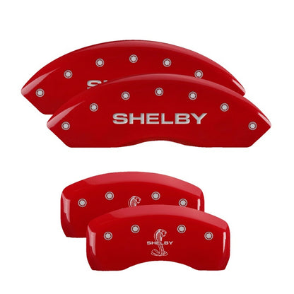 MGP 4 Caliper Covers Engraved Front Shelby Engraved Rear Tiffany Snake Red finish silver ch