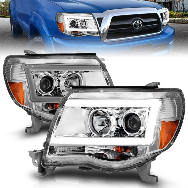 ANZO 2005-2011 Toyota Tacoma Projector Headlights w/ Light Bar Chrome Housing