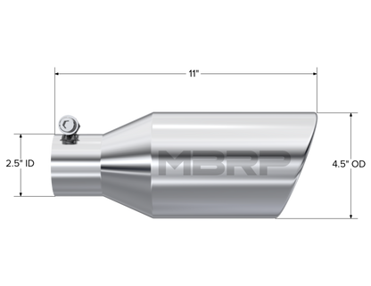 MBRP Universal Tip 4.5 O.D. Angle Rolled End 2.5 Inlet 11in Length - T304