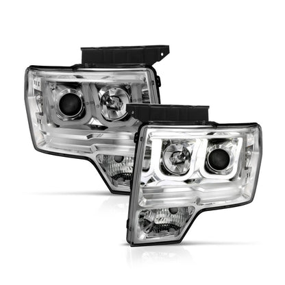 ANZO 2009-2014 Ford F-150 Projector Headlights w/ U-Bar Chrome